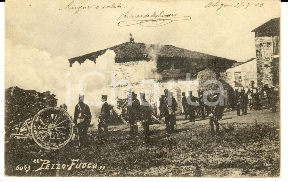 Cartolina originale da collezione 1905 REGIO ESERCITO Militari in addestramento con cannone Cartolina postale FP 1