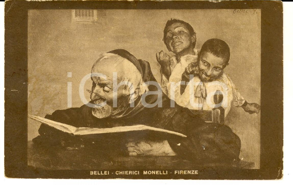 Cartolina originale da collezione 1920 ca ARTE Gaetano BELLEI Chierici monelli Cartolina ILLUSTRATA SBORGI FP NV 1