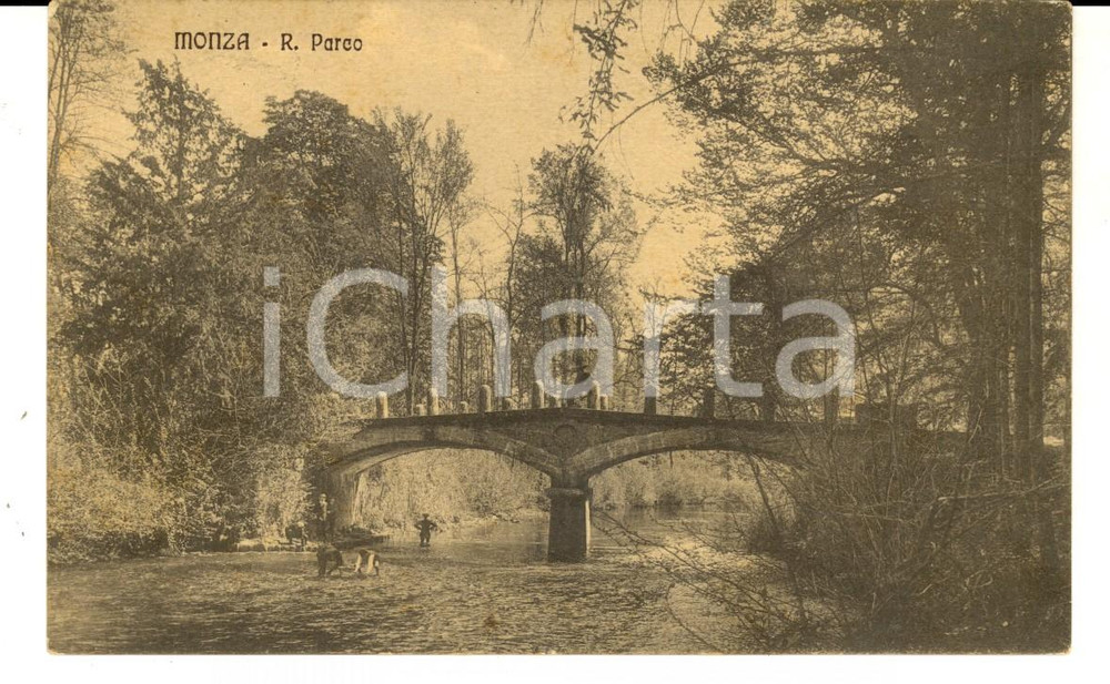 Cartolina originale da collezione 1914 MONZA Veduta del Regio Parco Cartolina ANIMATA pescatori FP VG 1