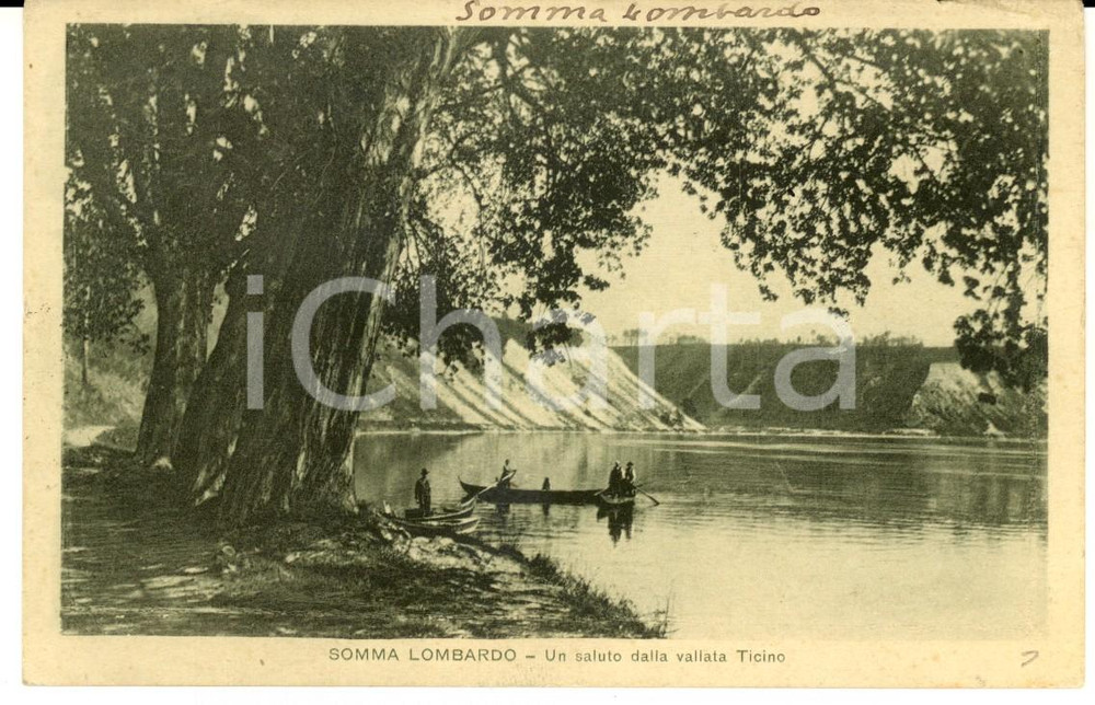 Cartolina originale da collezione 1924 SOMMA LOMBARDO VA Barcaioli Cartolina ANIMATA FP VG 1