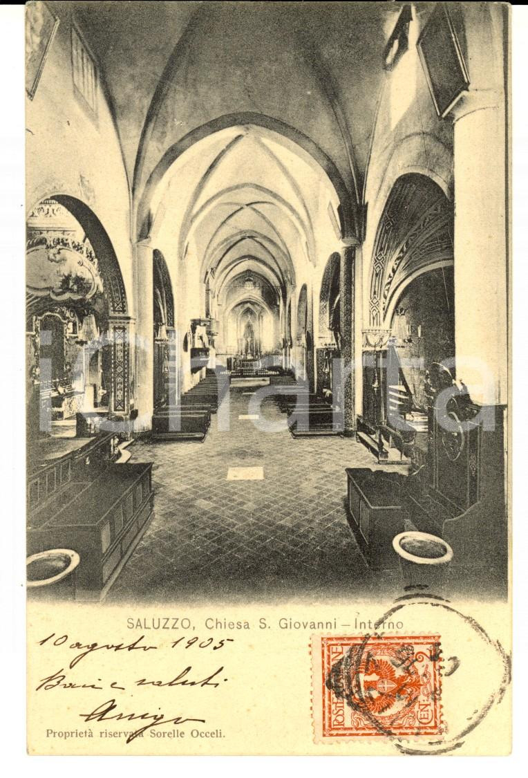 Cartolina originale da collezione 1905 SALUZZO CN Chiesa di S. Giovanni  Interno Cartolina FP VG 1