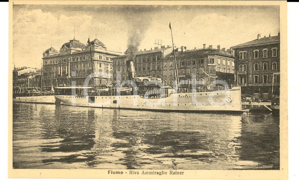 Cartolina originale da collezione 1915 ca FIUME  RIJEKA CROAZIA Riva Ammiraglio RAINER Cartolina ANIMATA nave 1