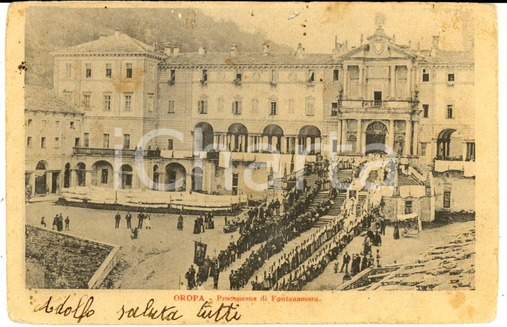 Cartolina originale da collezione 1902 OROPA BI Processione di FONTANAMORA Cartolina RARA ANIMATA FP VG 1