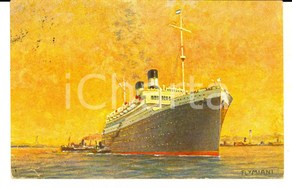 Cartolina originale da collezione 1927 NAVIGAZIONE GENERALE ITALIANA Nave AUGUSTUS Cartolina ill. Ugo FLUMIANI 1