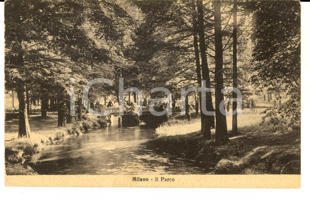 Cartolina originale da collezione 1915 ca MILANO  Ponticello nel parco di VILLA REALE a MONZA Cartolina ANIMATA 1