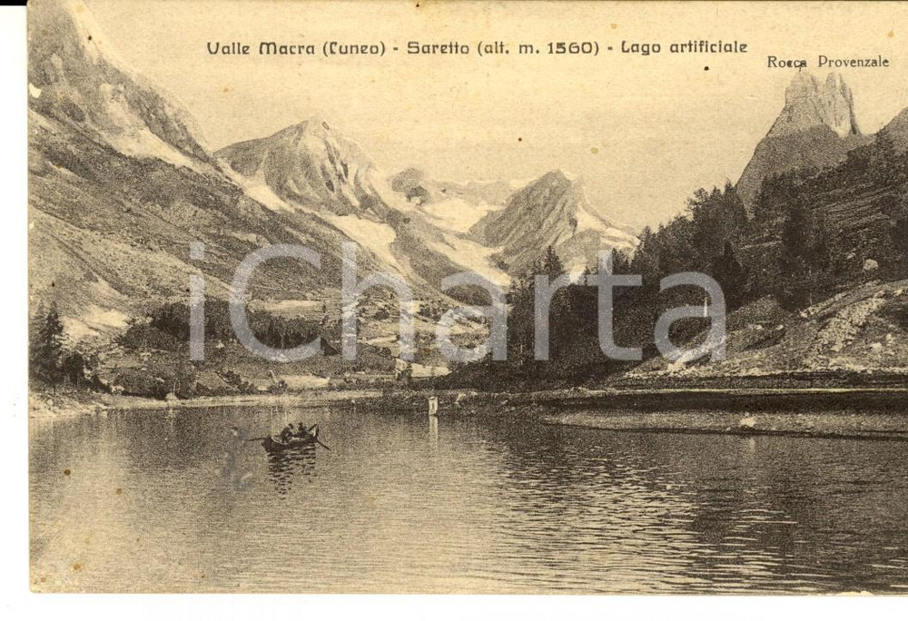 Cartolina originale da collezione 1923 ACCEGLIO CN VALLE MACRA Lago del SARETTO Cartolina ANIMATA barca FP VG 1