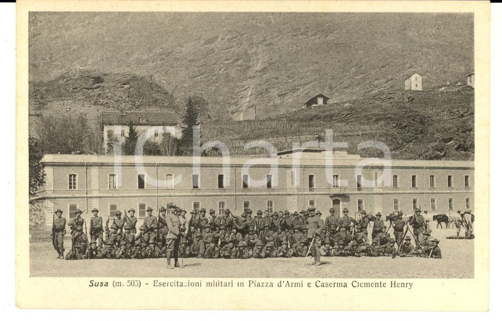 Cartolina originale da collezione 1915 ca SUSA TO Esercitazioni militari e caserma Clemente HENRY Cartolina FP 1