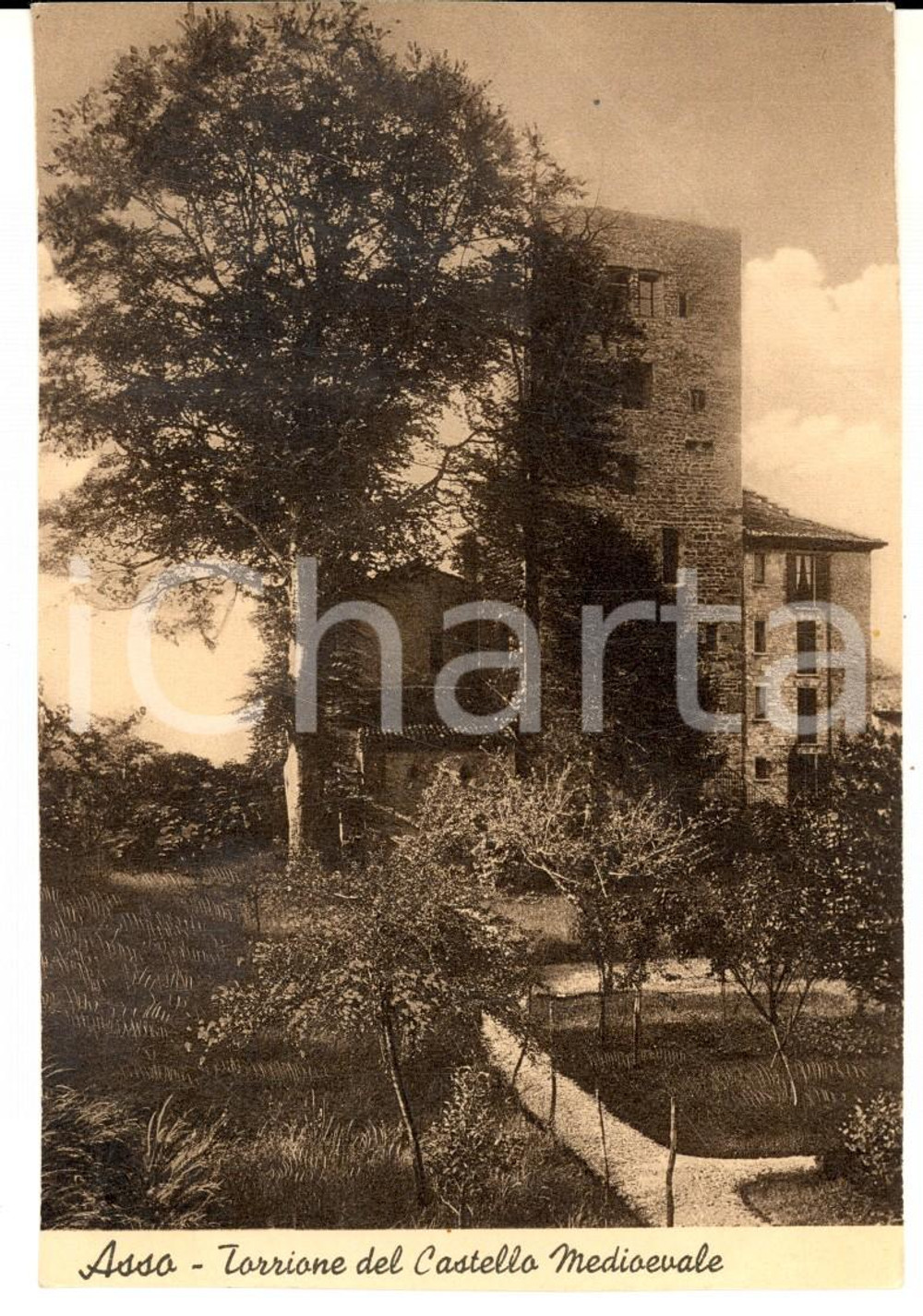 Cartolina originale da collezione 1939 ASSO CO Torrione del Castello Medioevale Cartolina FP NV 1