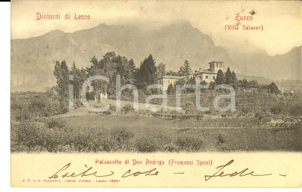 Cartolina originale da collezione 1900 ca ZUCCO / LECCO Villa SALAZAR Palazzotto di don RODRIGO Cartolina FP 1