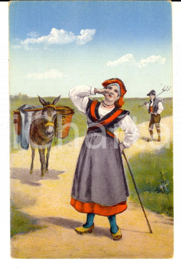 Cartolina originale da collezione 1930 ca COSTUMI SPAGNA GALIZIA Donna di PONTEVEDRA Cartolina ILLUSTRATA FP 1