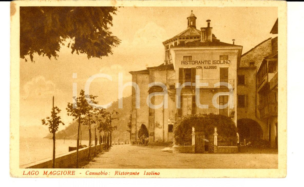 Cartolina originale da collezione 1915 ca CANNOBIO VB Ristorante ISOLINO Lago MAGGIORE Cartolina ILLUSTRATA FP 1