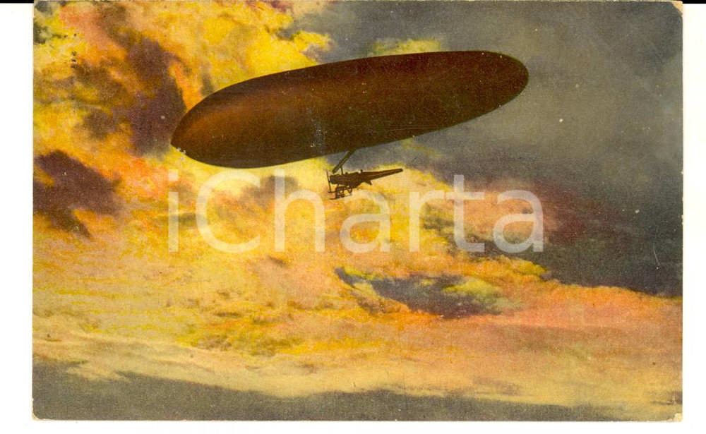 Cartolina originale da collezione 1917 WWI ZONA DI GUERRA Dirigibile in una ronda notturna Cartolina ILLUSTRATA 1