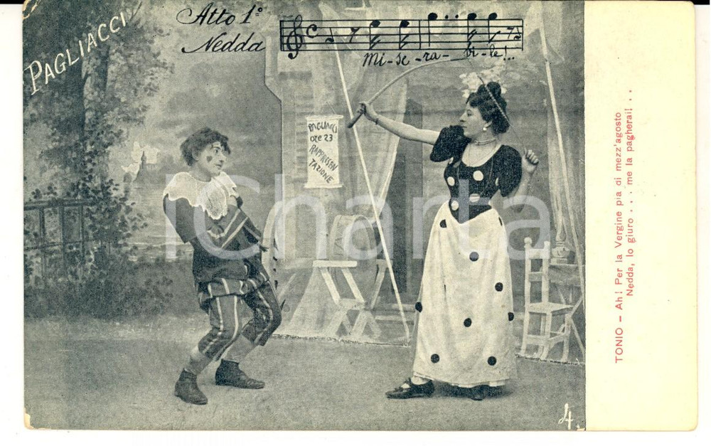 Cartolina originale da collezione 1900 ca TEATRO PAGLIACCI Atto IÂ°  NEDDA Miserabile! Cartolina FP NV 1