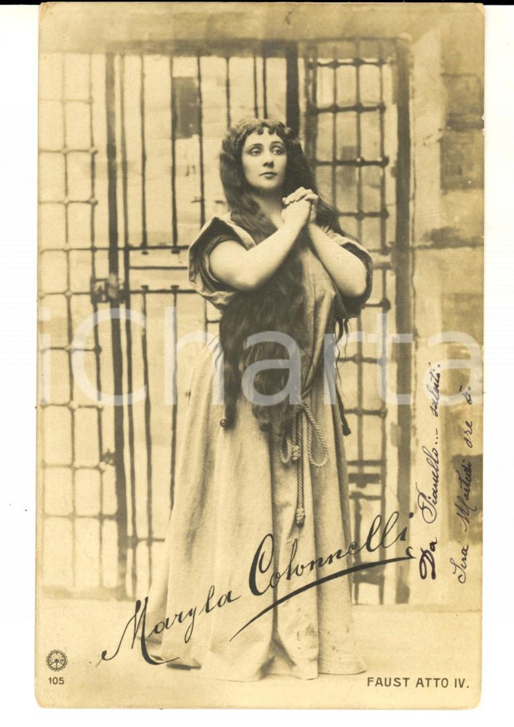 Cartolina originale da collezione 1900 ca TEATRO Attrice Maryla COLONNELLI nel FAUST  Atto IV Cartolina FP VG 1