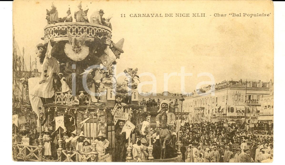 Cartolina originale da collezione 1910 ca NICE FRANCE Carnaval  Char BAL POPULAIRE Carte postale ANIMEE 1