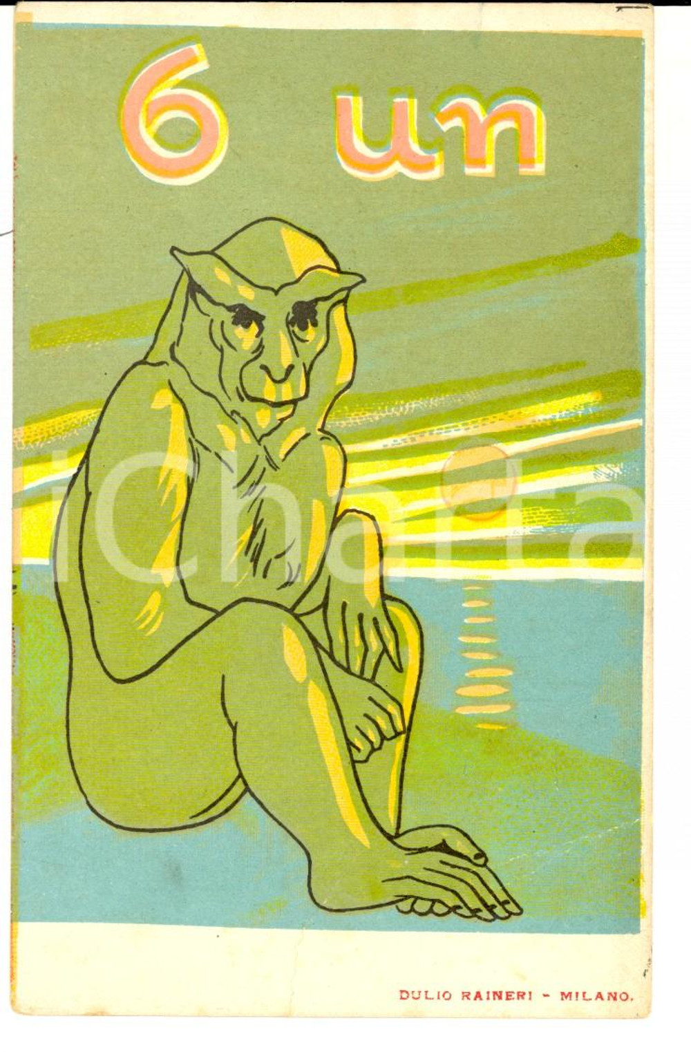 Cartolina originale da collezione 1920 ca SATIRA 6 un ... macaco Cartolina illustrata Dulio RAINERI FP NV 1