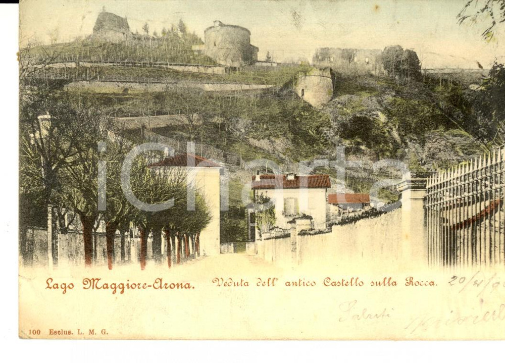 Cartolina originale da collezione 1902 ARONA NO Veduta dell antico castello sulla Rocca Cartolina FP VG 1