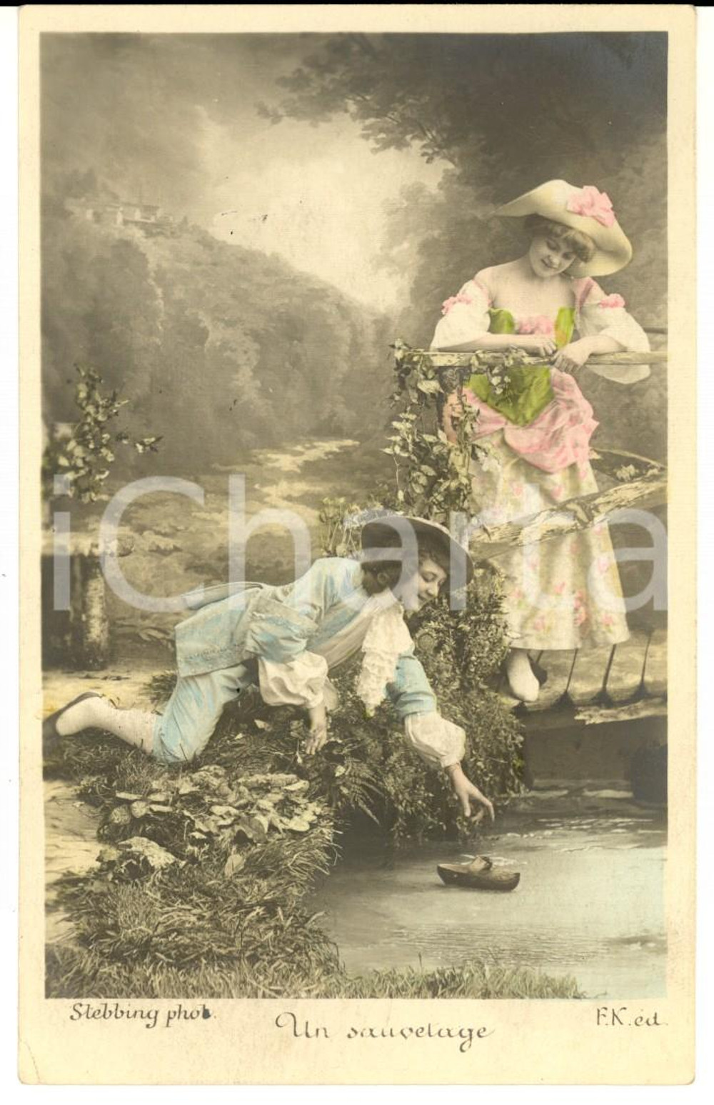 Cartolina originale da collezione 1900 ca FRANCE AMOUR Un sauvetage Carte postale STEBBING  VINTAGE 1