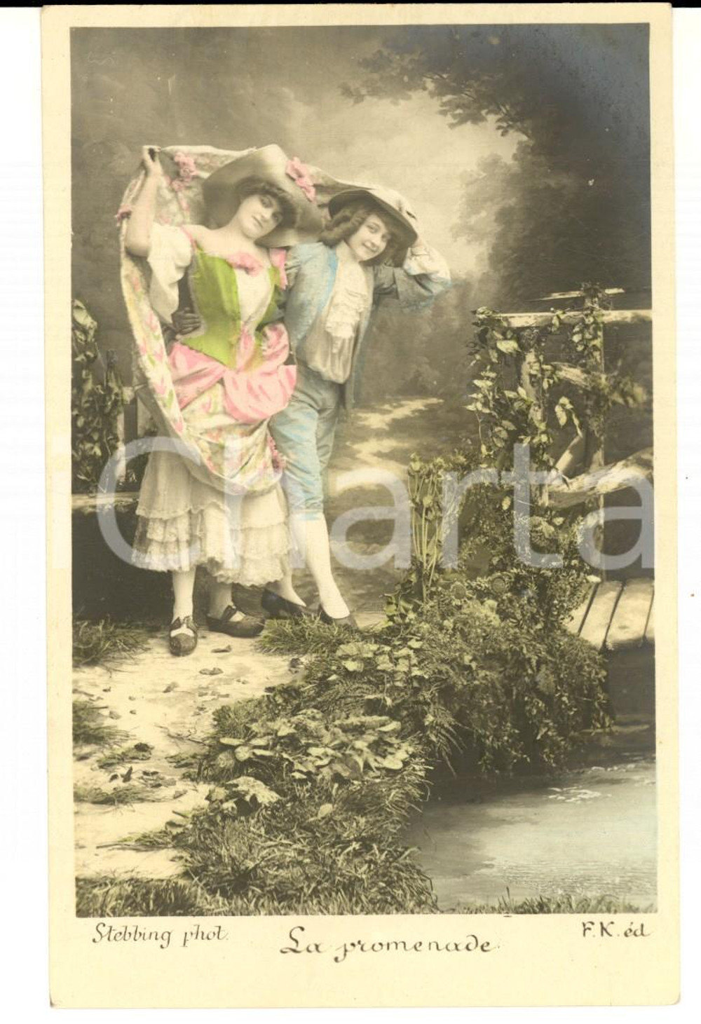Cartolina originale da collezione 1900 ca FRANCE AMOUR La promenade Carte postale STEBBING  VINTAGE 1