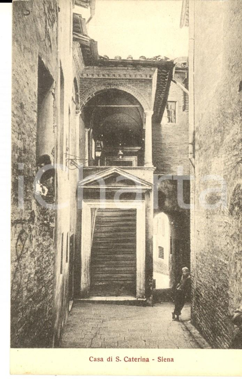 Cartolina originale da collezione 1910 ca SIENA Casa di SANTA CATERINA Cartolina postale ANIMATA bambino FP 1