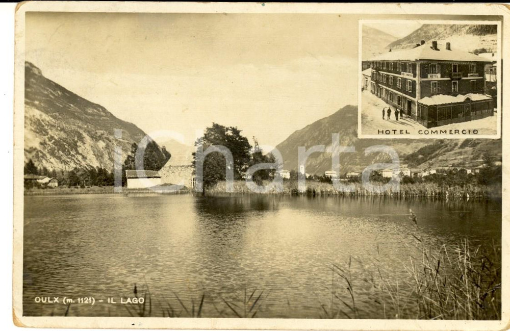 Cartolina originale da collezione 1938 OULX TO Il lago  Vedutina hotel COMMERCIO Cartolina postale FP VG 1
