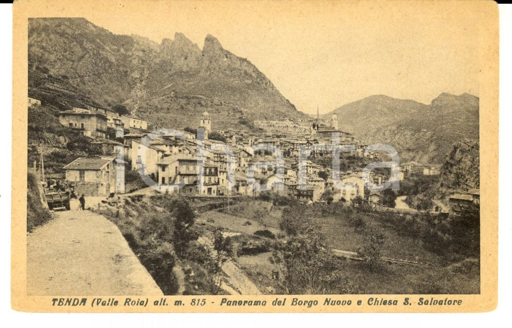 Cartolina originale da collezione 1943 TENDA F VALLE ROIA Borgo Nuovo e chiesa SAN SALVATORE Cartolina FP NV 1