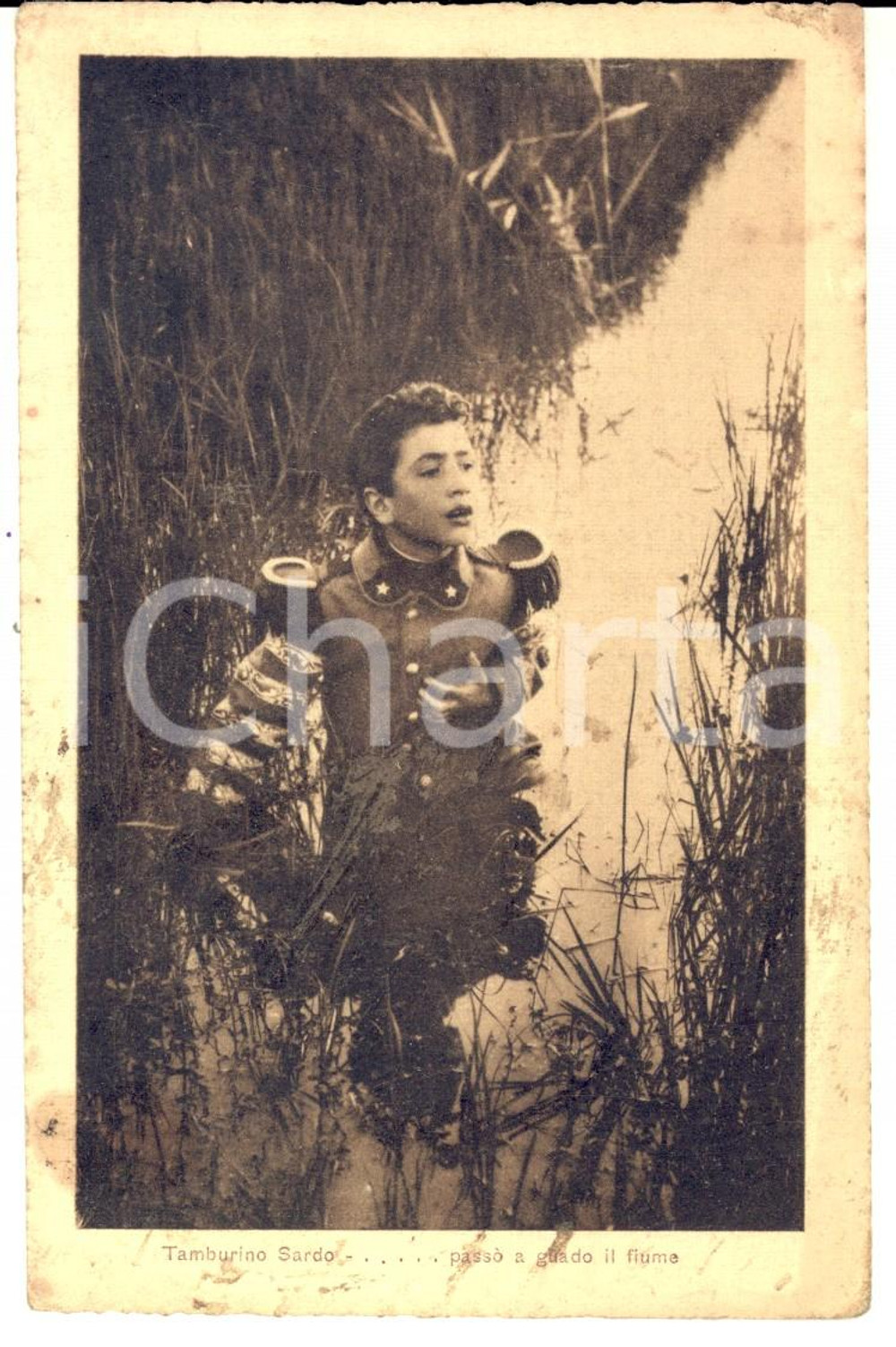 Cartolina originale da collezione 1917 CUORE TAMBURINO SARDO Passaggio del guado Cartolina GLORIA FILM FP NV 1