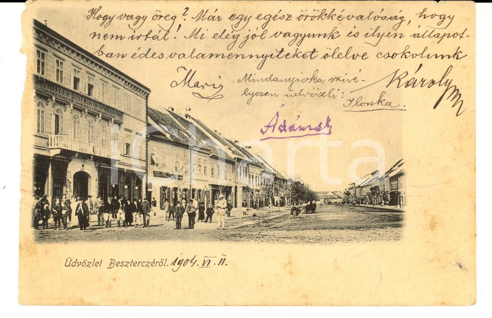 Cartolina originale da collezione 1912 BISTRITA /BESZTERCE ROMANIA Una via del centro Cartolina FP VG ANIMATA 1