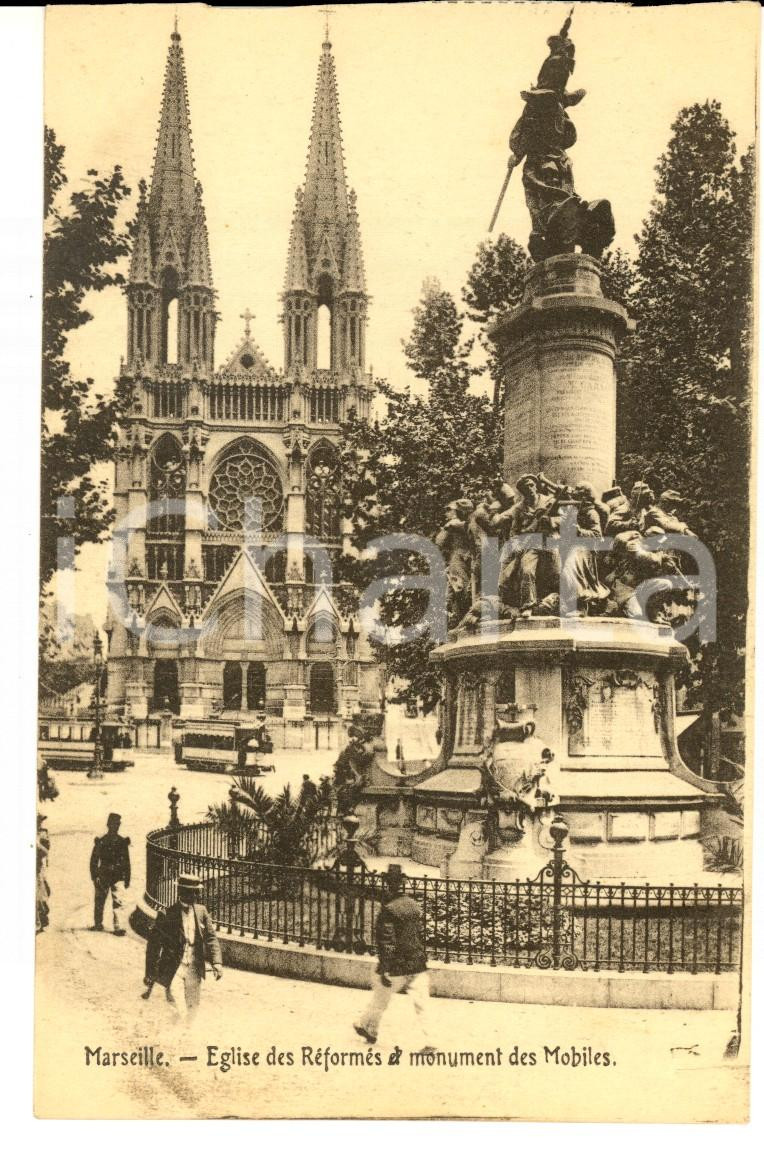 Cartolina originale da collezione 1910 ca MARSEILLE F Eglise des RÃ©formÃ©s et monument des Mobiles Carte postale 1