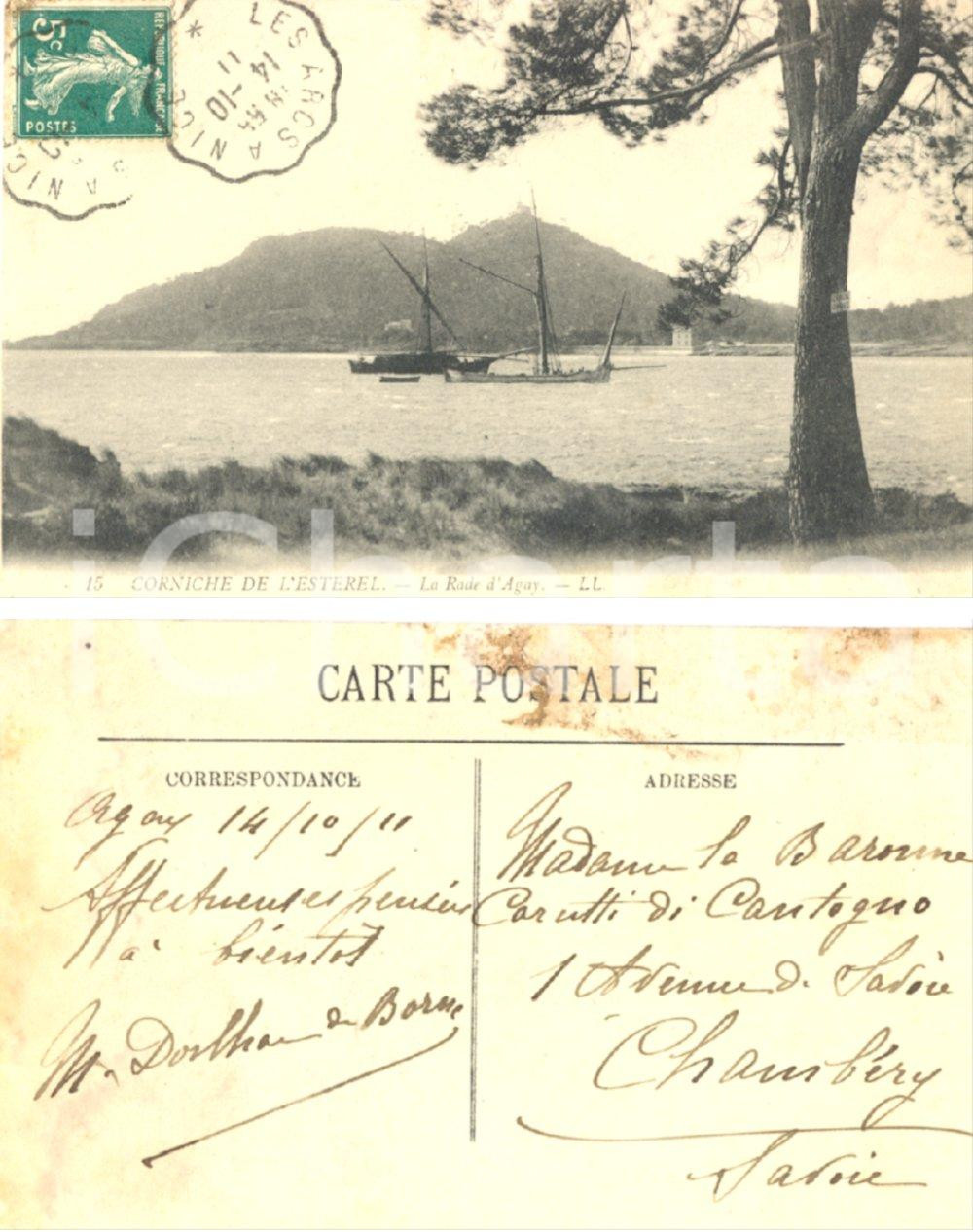 Autografo originale 1911 CORNICHE DE L ESTEREL F Rade d Agay Autographe noble DORLHAC DE BORNE 1