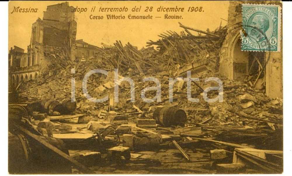 Cartolina originale da collezione 1924 MESSINA TERREMOTO Rovine in corso Vittorio Emanuele Cartolina postale FP 1