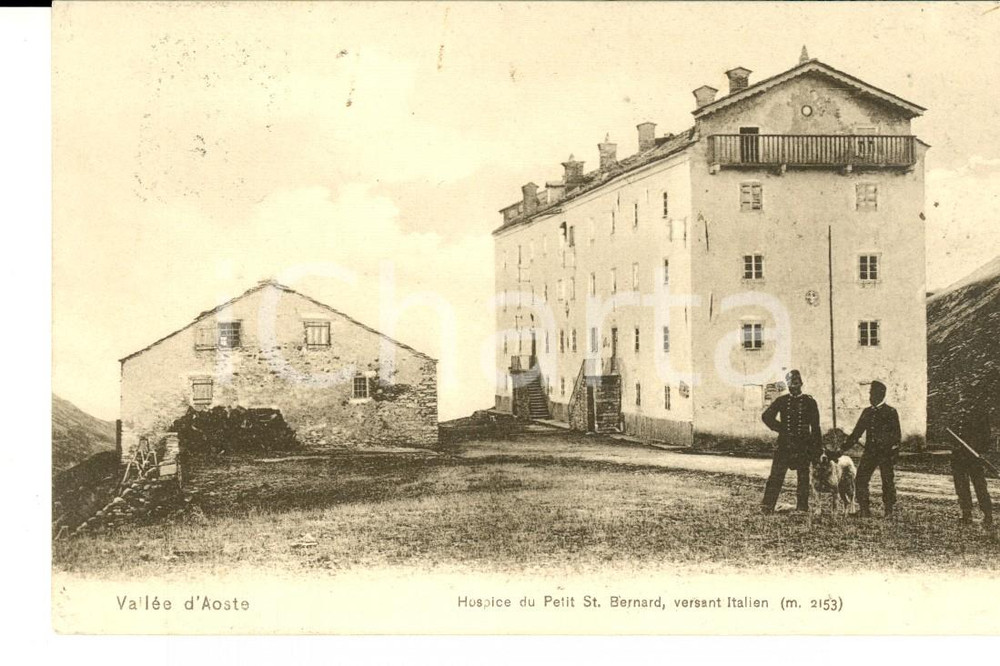 Cartolina originale da collezione 1906 PICCOLO SAN BERNARDO AO Ospizio lato italiano Cartolina ANIMATA militari 1