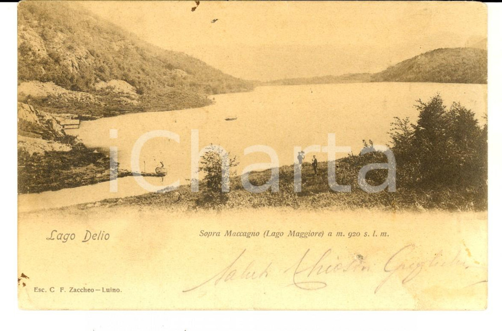 Cartolina originale da collezione 1904 MACCAGNO VA Veduta del LAGO DELIO Cartolina ANIMATA FP VG 1