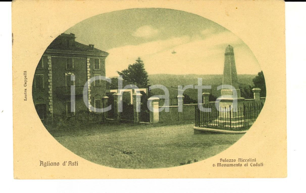 Cartolina originale da collezione 1923 AGLIANO TERME AT Palazzo NICCOLINI e Monumento ai Caduti Cartolina FP VG 1