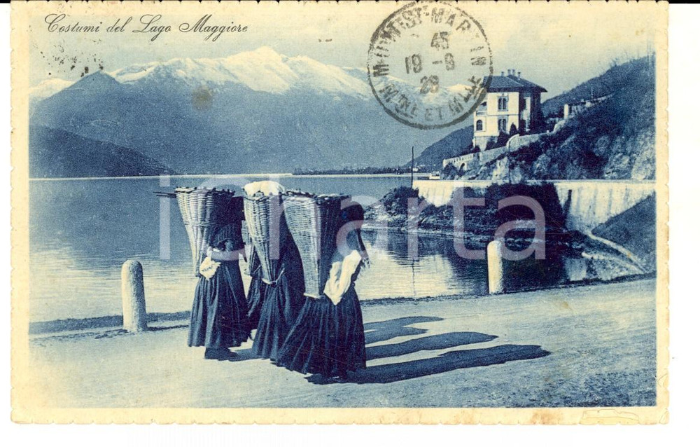Cartolina originale da collezione 1928 LAGO MAGGIORE COSTUMI  Donne con la gerla Cartolina postale FP VG 1