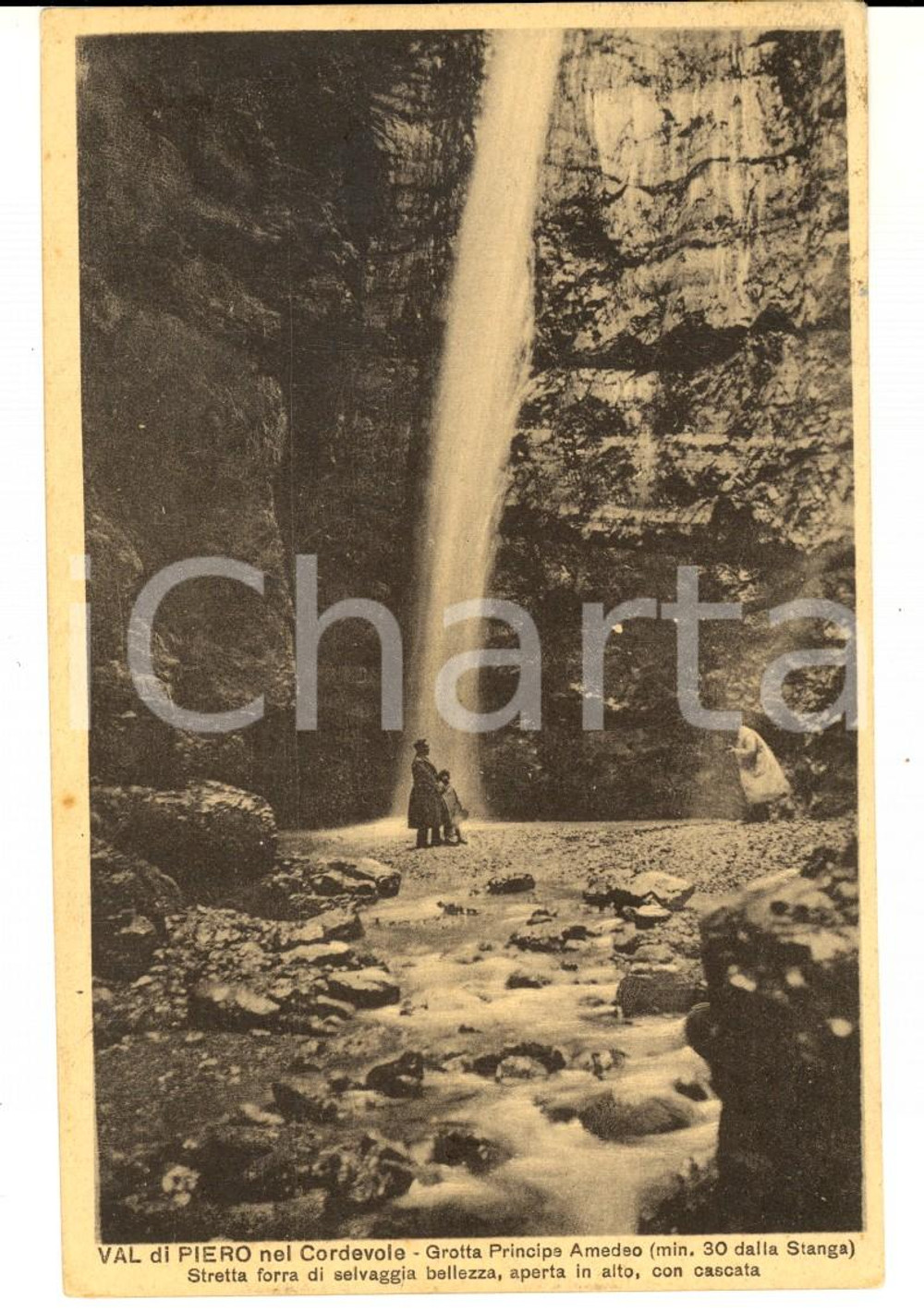 Cartolina originale da collezione 1924 VAL DI PIERO nel CORDEVOLE BL Grotta Principe Amedeo Cartolina ANIMATA 1