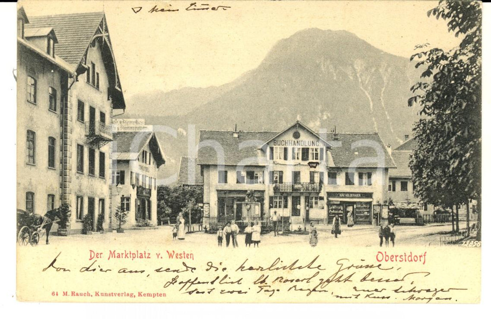 Cartolina originale da collezione 1906 OBERSTDORF D Piazza del Mercato da ovest Cartolina ANIMATA bambini FP 1