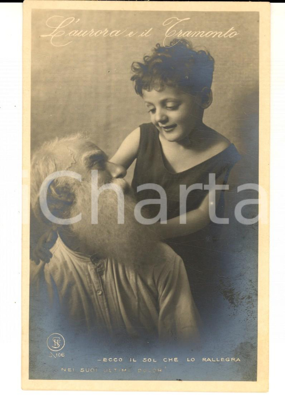 Cartolina originale da collezione 1920 ca INFANZIA E VECCHIAIA Ecco il sol che lo rallegra Cartolina postale FP 1