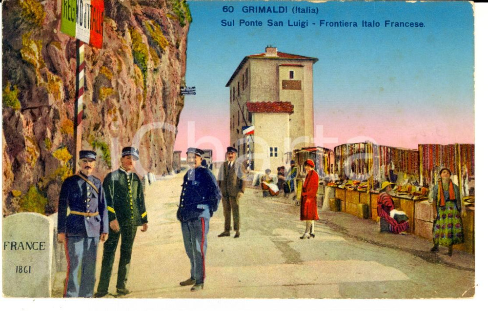 Cartolina originale da collezione 1915 ca VENTIMIGLIA IM Frontiera italiana Ponte SAN LUIGI a GRIMALDI FP VG 1