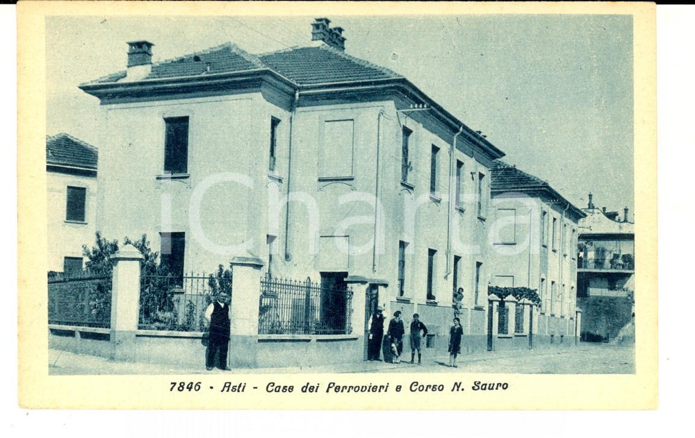 Cartolina originale da collezione 1915 ca ASTI Case dei ferrovieri e corso Nazario Sauro Cartolina ANIMATA 1