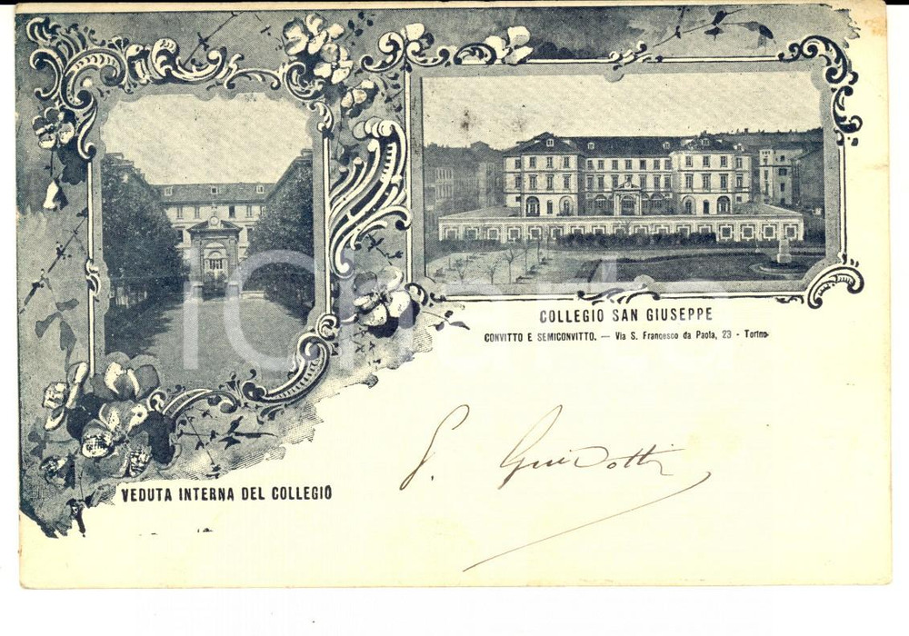 Cartolina originale da collezione 1904 TORINO Collegio SAN GIUSEPPE Vedutine illustrate Cartolina FP VG 1