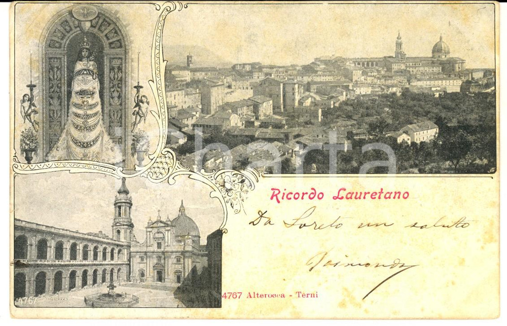 Cartolina originale da collezione 1904 LORETO AN Vedutine della basilica Cartolina ILLUSTRATA FP VG 1