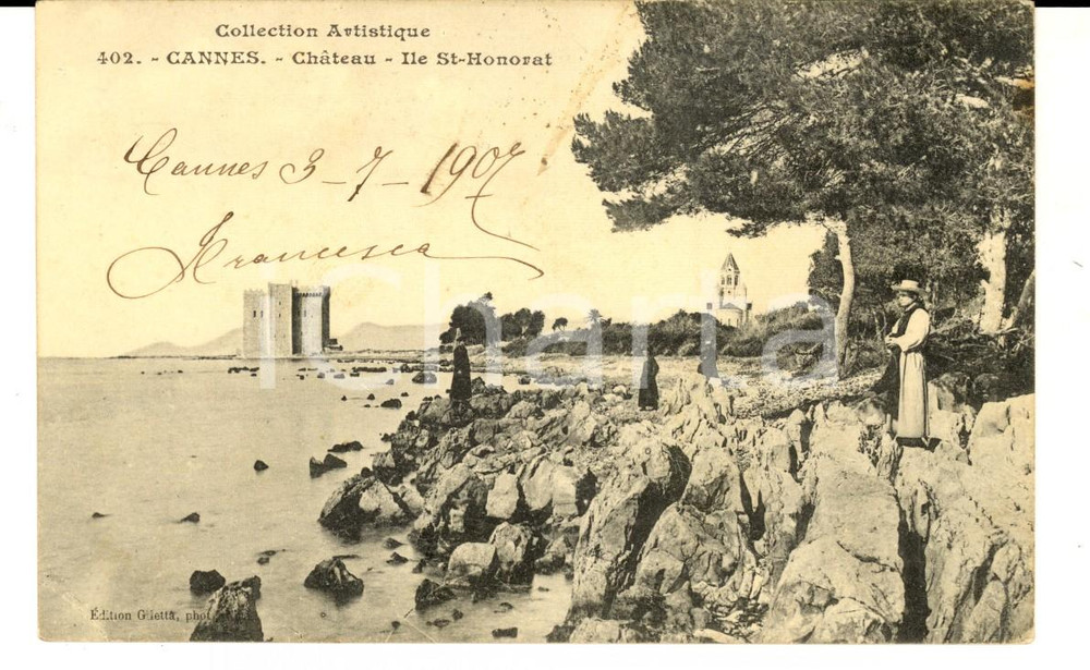 Cartolina originale da collezione 1907 CANNES F CORNICHE D OR  Ile STHONORAT Carte postale VINTAGE ANIMEE 1