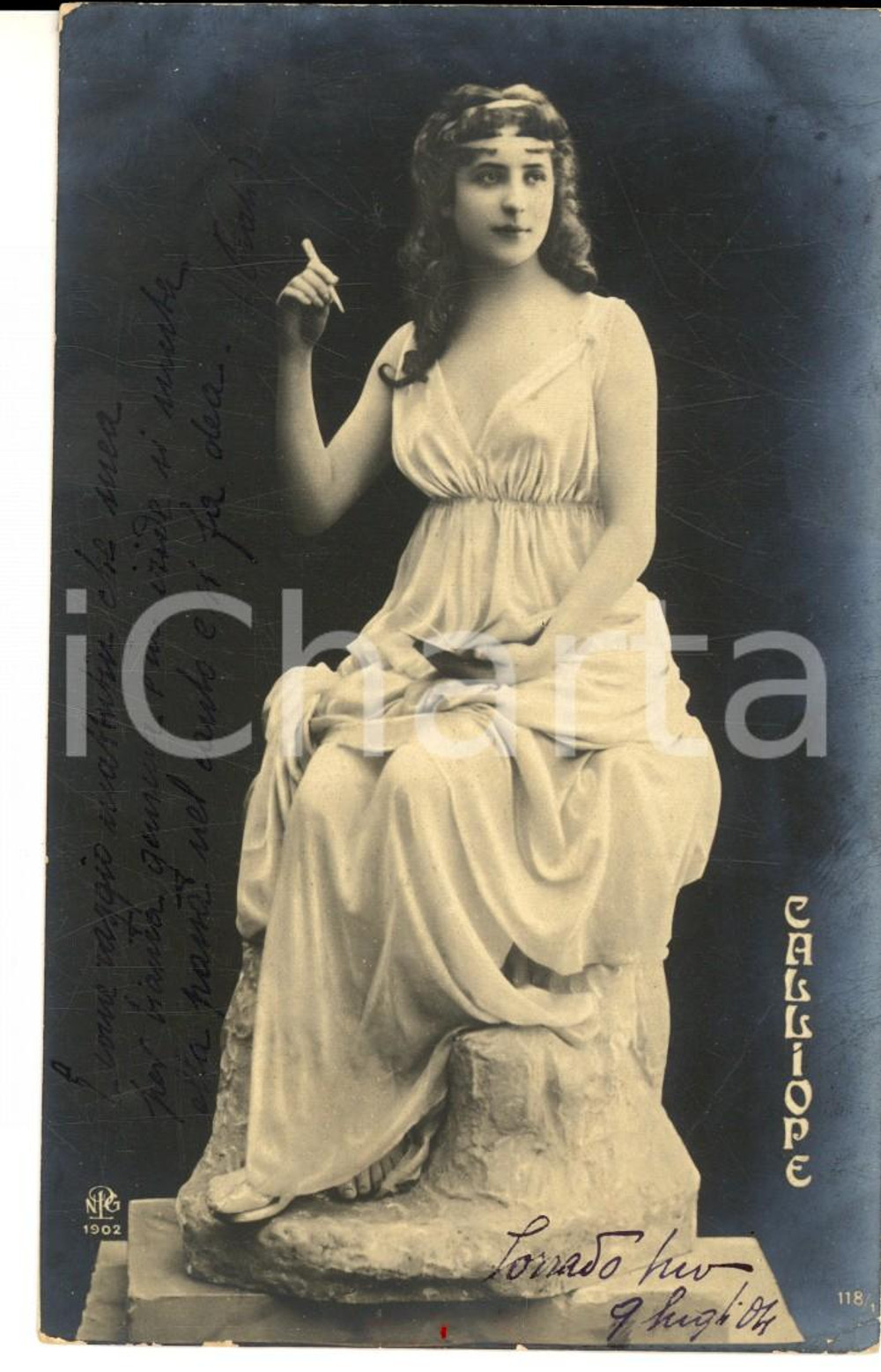 Cartolina originale da collezione 1904 ANTICHITA  Giovane donna nelle vesti della musa Calliope Cartolina FP 1