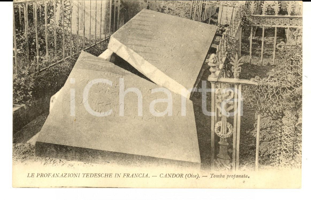 Cartolina originale da collezione 1918 WW1 CANDOR Oise Profanazioni tedesche  Tomba profanata Cartolina 1