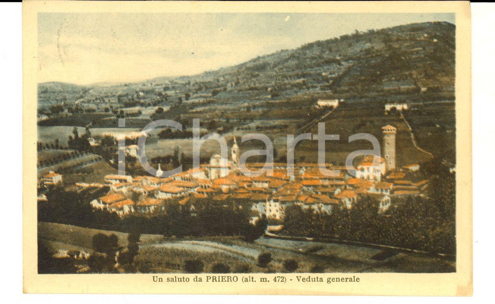 Cartolina originale da collezione 1931 PRIERO CN Veduta generale del paese Cartolina postale FP VG 1