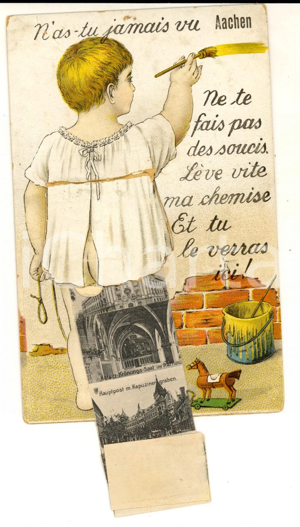 Cartolina originale da collezione 1920 ca AACHEN D Cartolina ILLUSTRATA con bambino Vedutine a organino FP 1