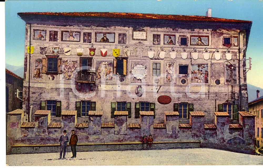 Cartolina originale da collezione 1915 ca CAVALESE TN Casa giudiziale Cartolina ILLUSTRATA ANIMATA FP NV 1