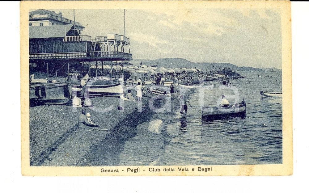 Cartolina originale da collezione 1923 GENOVA PEGLI Club della Vela e Bagni Cartolina postale ANIMATA FP VG 1