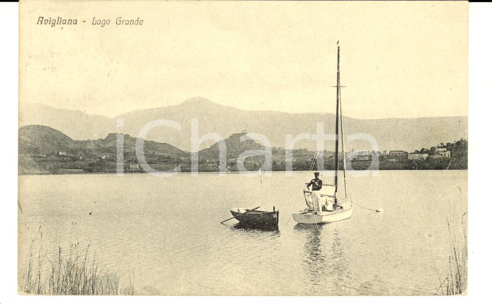 Cartolina originale da collezione 1918 AVIGLIANA TO Veduta del Lago GRANDE Cartolina ANIMATA con barca FP VG 1